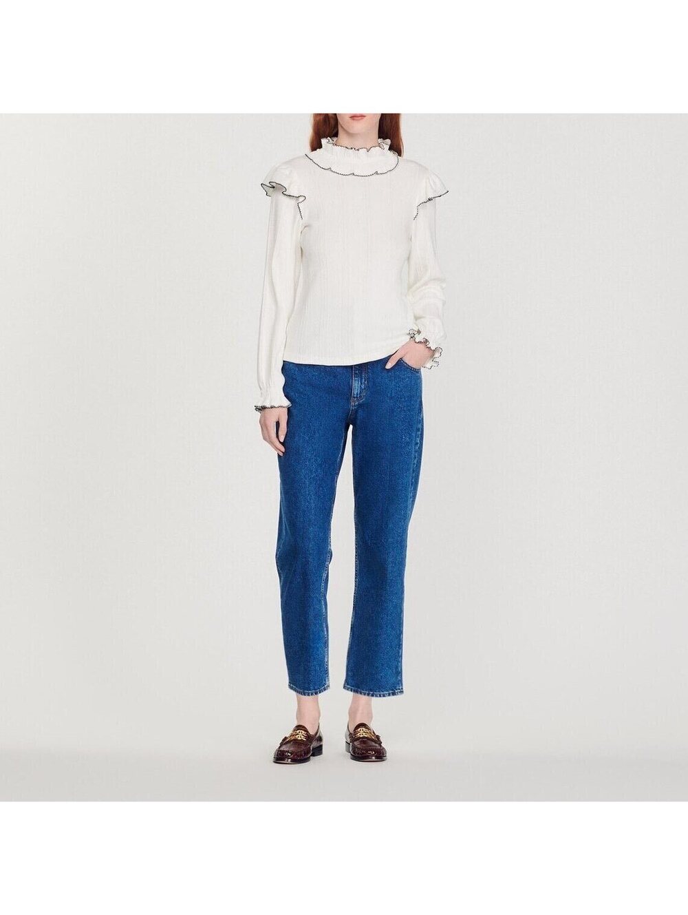 Sandro TRICOT t-shirt ruffled turtleneck